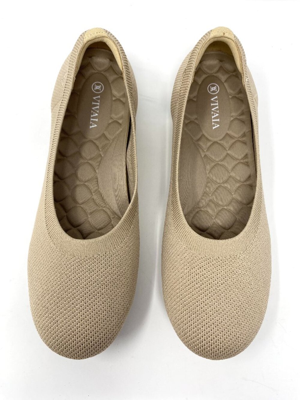 Vivaia Claire Round-Toe Flats in Almond